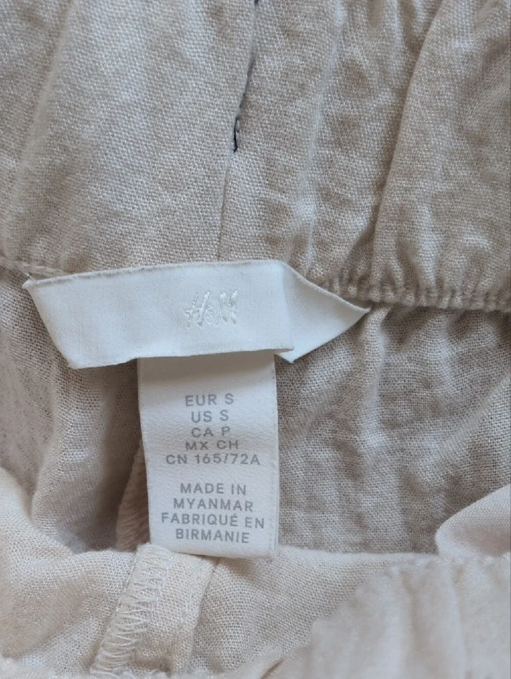 H&M Off White Linen-like Blend Elastic Waist Pants Size Small